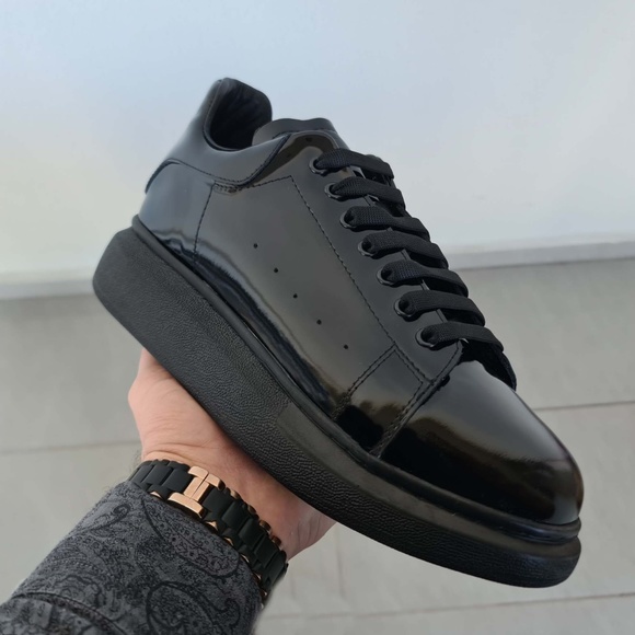Platform Sole Black Patent Leather Sneakers - Picture 3 of 5